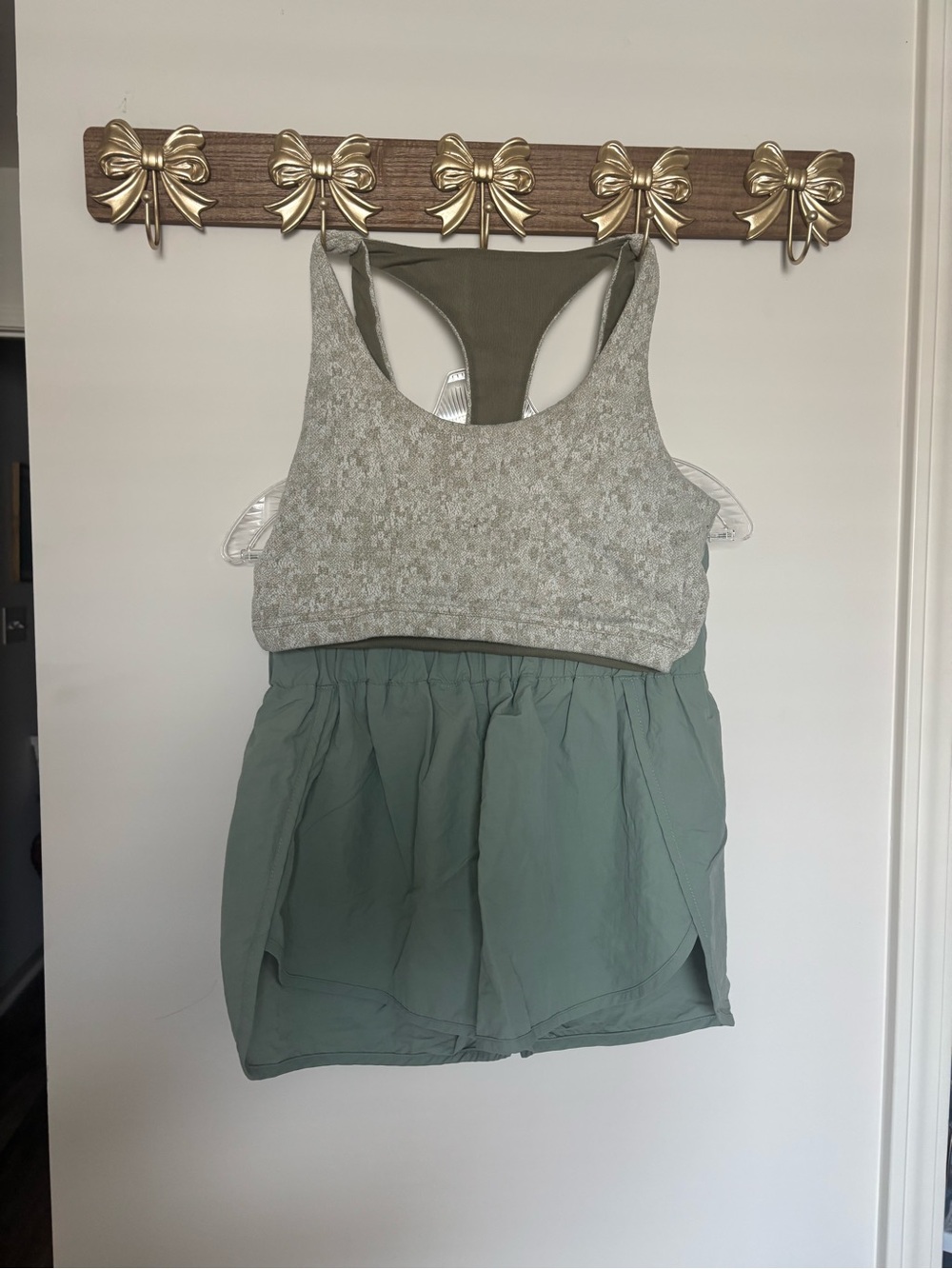 Gymshark Sage Green Athletic Bra with Zenana Shorts Set